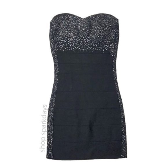BEBE Black Rhinestones Bandage Sleeveless Dress  M - Picture 4 of 5